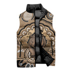 Personalised Australia Wombat Sleeveless Puffer Jacket Aussie Map Indigenous Art