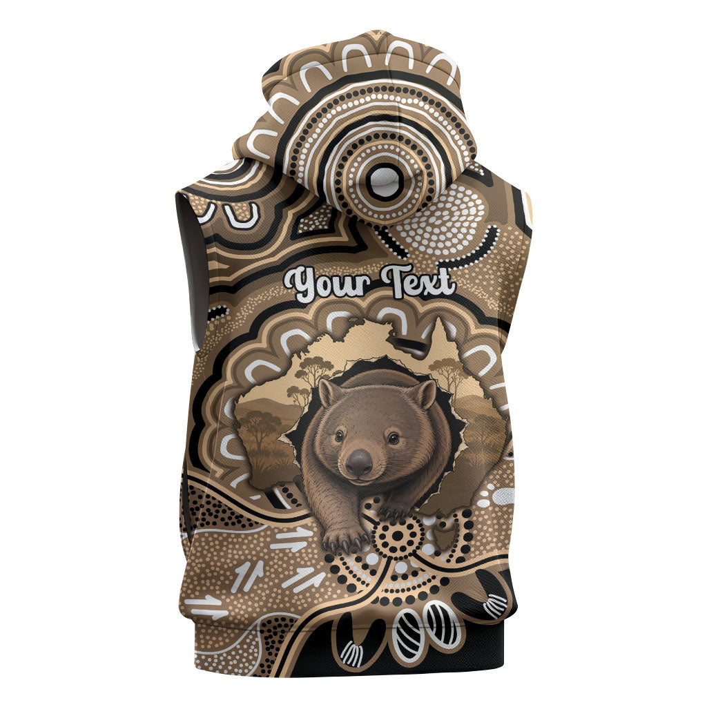 Personalised Australia Wombat Sleeveless Zip Hoodie Aussie Map Indigenous Art