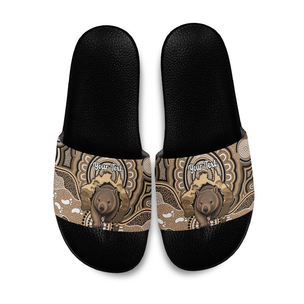 Personalised Australia Wombat Slide Sandals Aussie Map Indigenous Art