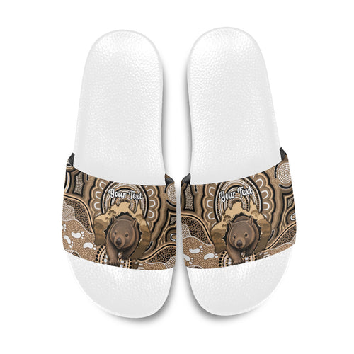 Personalised Australia Wombat Slide Sandals Aussie Map Indigenous Art