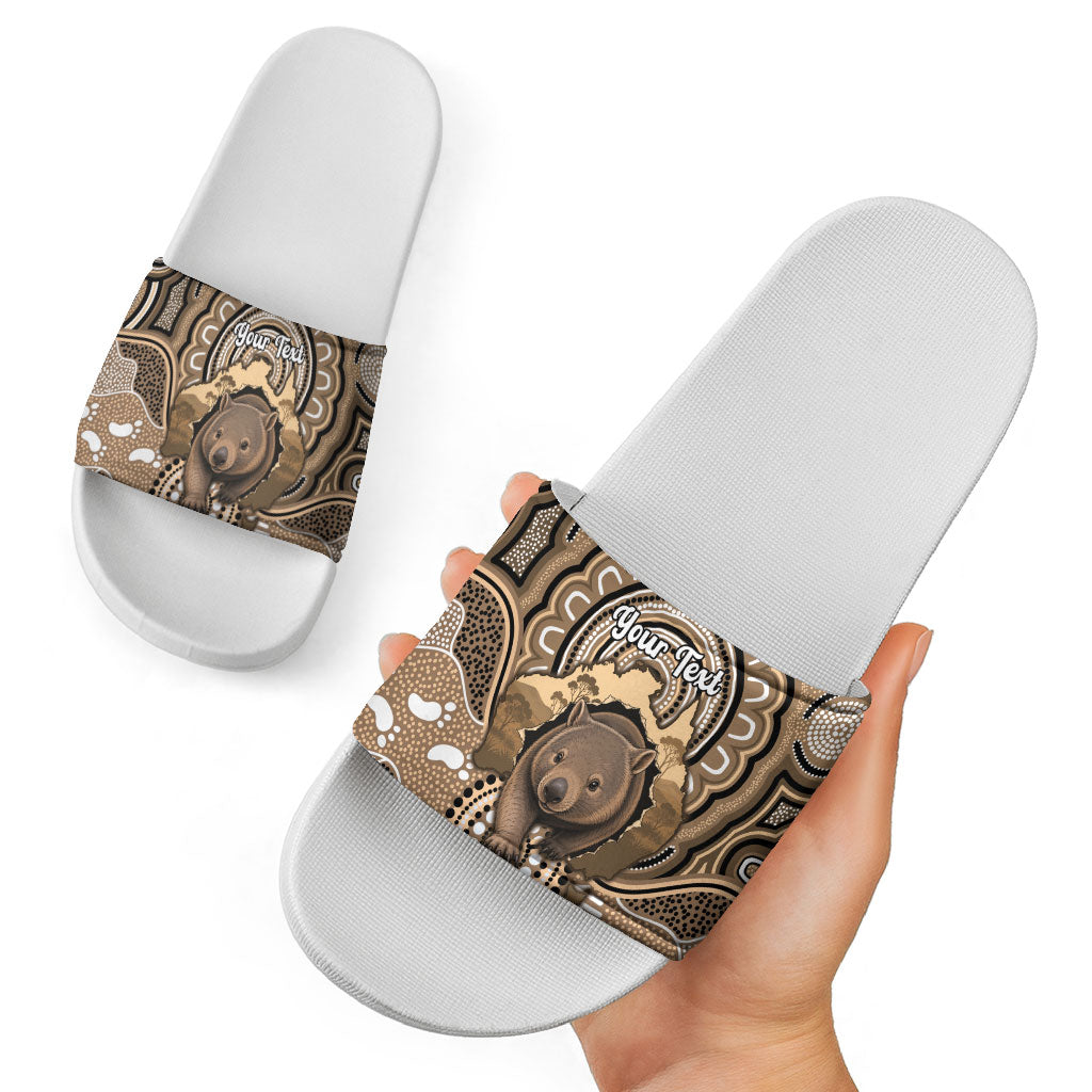 Personalised Australia Wombat Slide Sandals Aussie Map Indigenous Art
