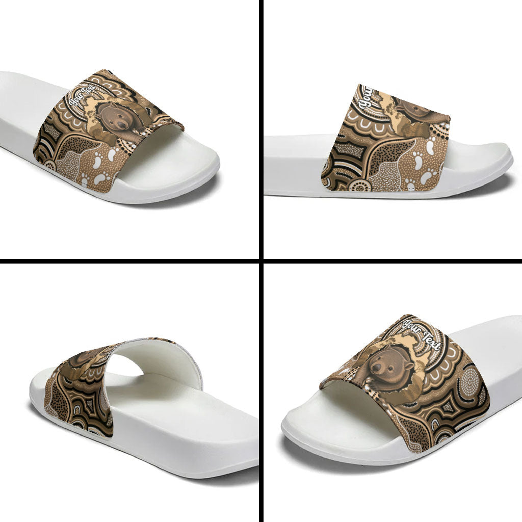 Personalised Australia Wombat Slide Sandals Aussie Map Indigenous Art