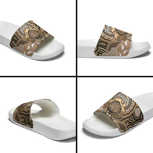 Personalised Australia Wombat Slide Sandals Aussie Map Indigenous Art