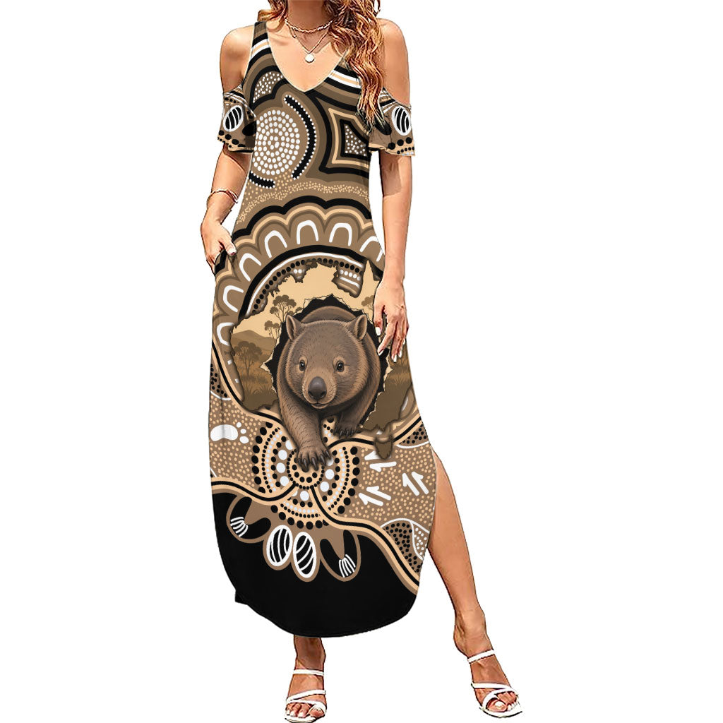 Personalised Australia Wombat Summer Maxi Dress Aussie Map Indigenous Art