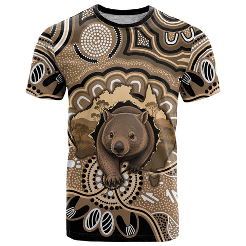 Personalised Australia Wombat T Shirt Aussie Map Indigenous Art