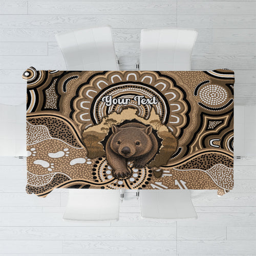 Personalised Australia Wombat Tablecloth Aussie Map Indigenous Art