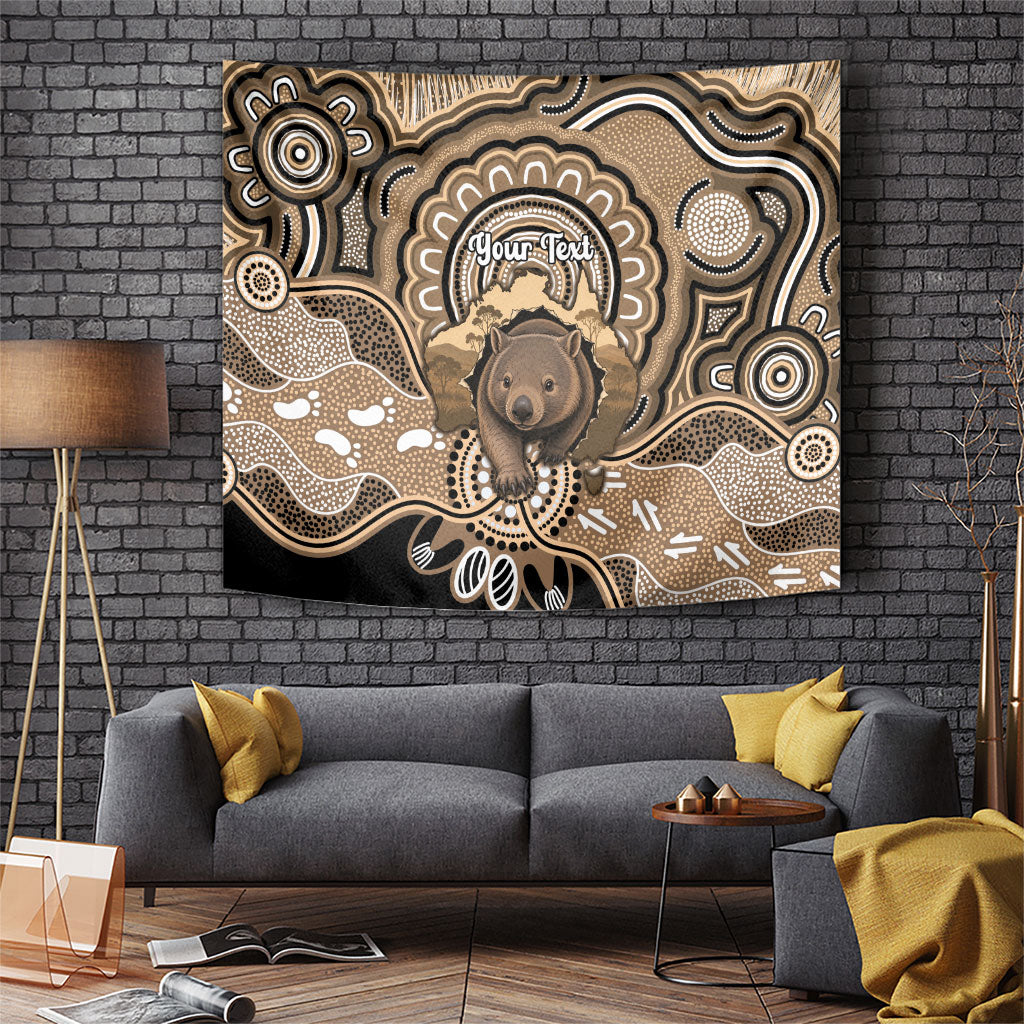 Personalised Australia Wombat Tapestry Aussie Map Indigenous Art