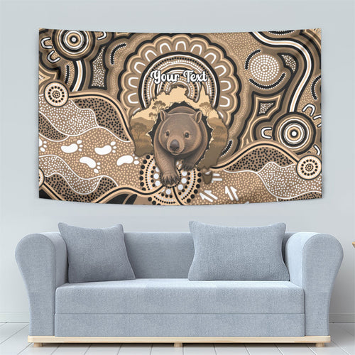Personalised Australia Wombat Tapestry Aussie Map Indigenous Art