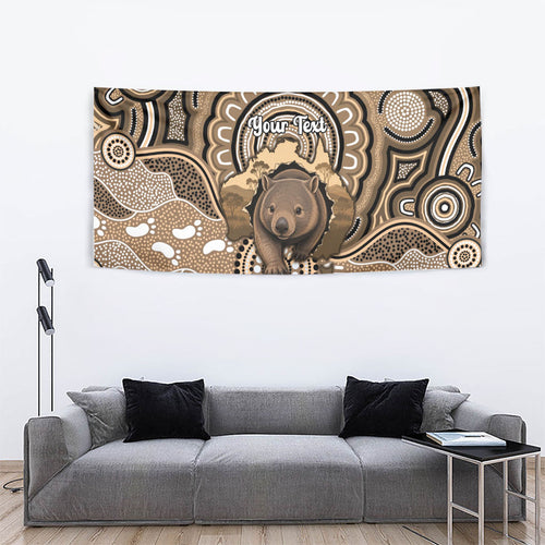 Personalised Australia Wombat Tapestry Aussie Map Indigenous Art