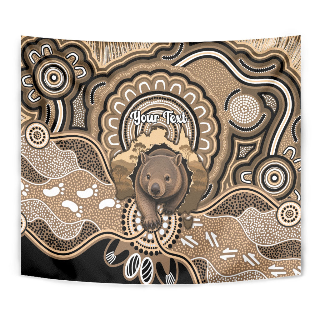 Personalised Australia Wombat Tapestry Aussie Map Indigenous Art