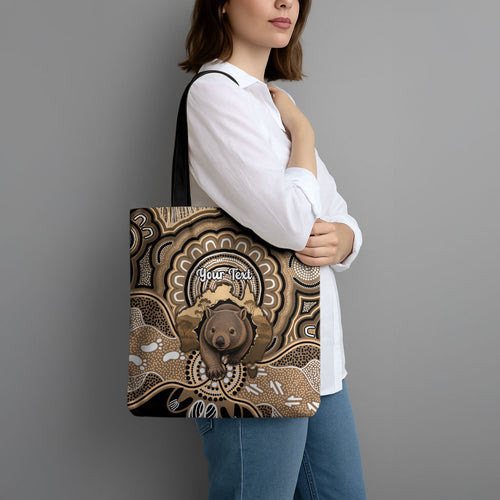 Personalised Australia Wombat Tote Bag Aussie Map Indigenous Art