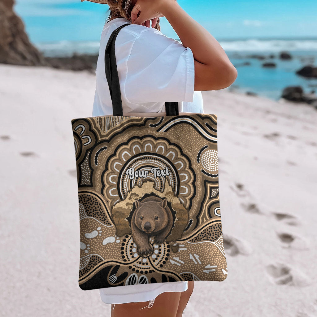 Personalised Australia Wombat Tote Bag Aussie Map Indigenous Art
