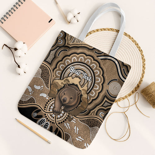 Personalised Australia Wombat Tote Bag Aussie Map Indigenous Art