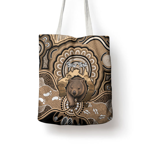 Personalised Australia Wombat Tote Bag Aussie Map Indigenous Art