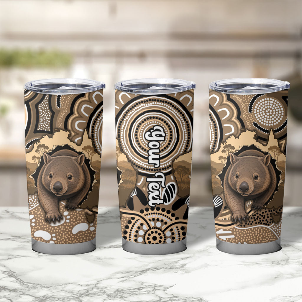 Personalised Australia Wombat Tumbler Cup Aussie Map Indigenous Art