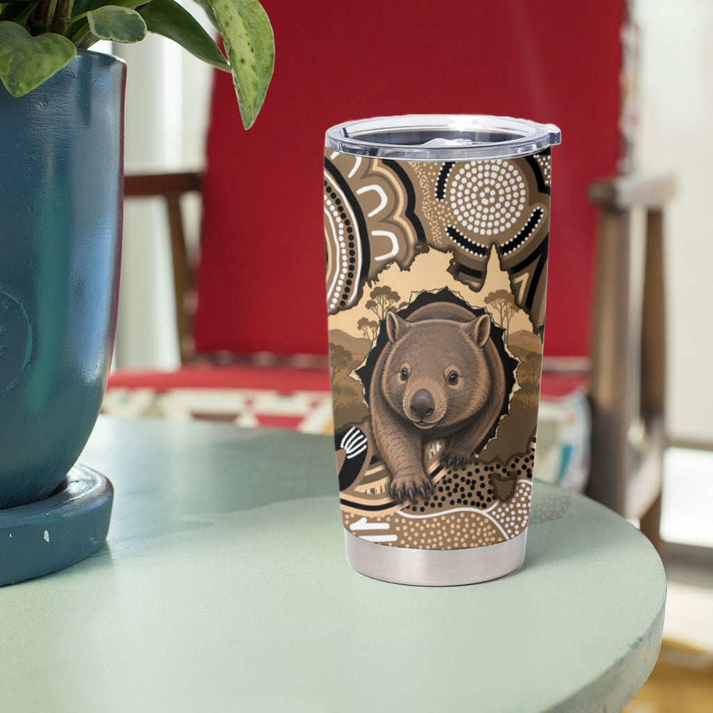 Personalised Australia Wombat Tumbler Cup Aussie Map Indigenous Art
