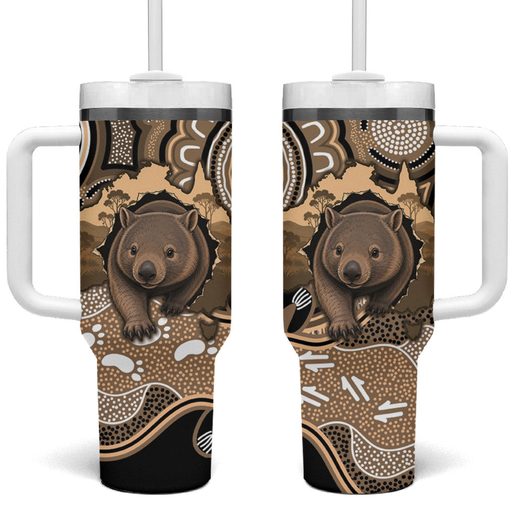 Personalised Australia Wombat Tumbler With Handle Aussie Map Indigenous Art