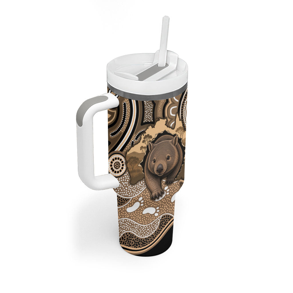 Personalised Australia Wombat Tumbler With Handle Aussie Map Indigenous Art
