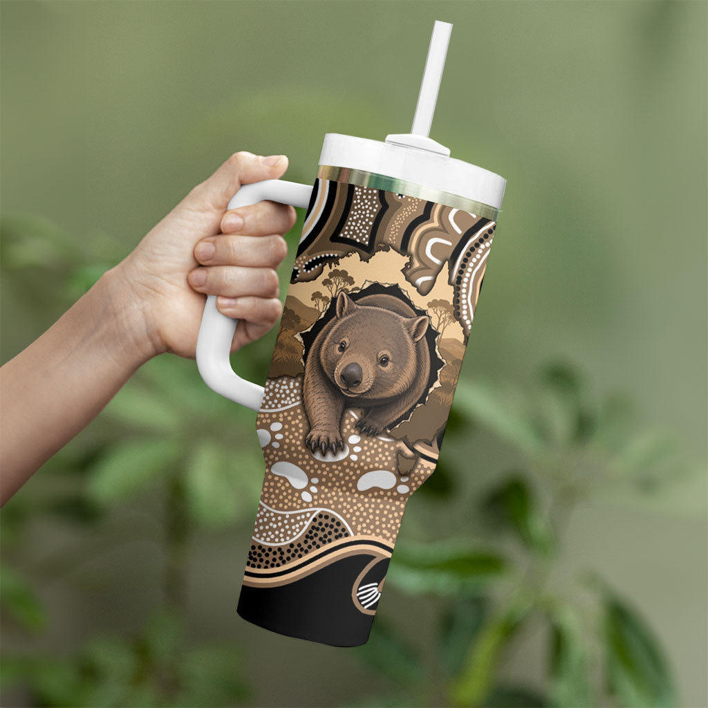 Personalised Australia Wombat Tumbler With Handle Aussie Map Indigenous Art