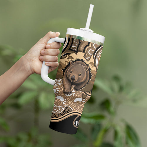 Personalised Australia Wombat Tumbler With Handle Aussie Map Indigenous Art