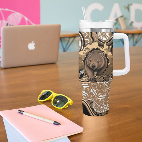Personalised Australia Wombat Tumbler With Handle Aussie Map Indigenous Art