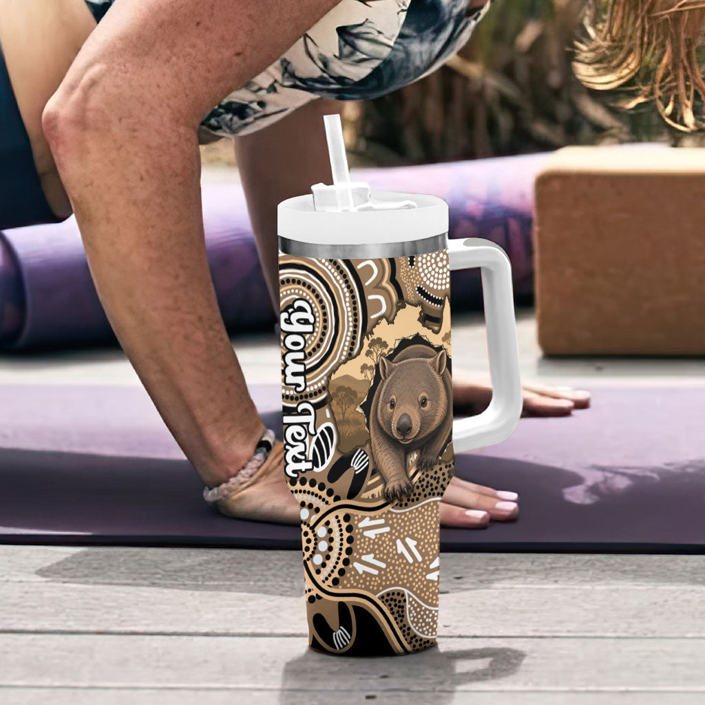 Personalised Australia Wombat Tumbler With Handle Aussie Map Indigenous Art