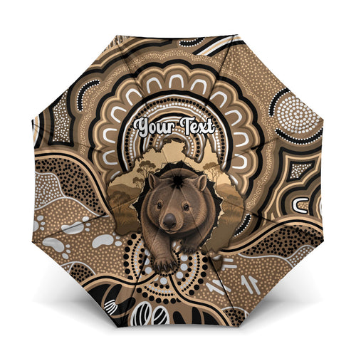 Personalised Australia Wombat Umbrella Aussie Map Indigenous Art