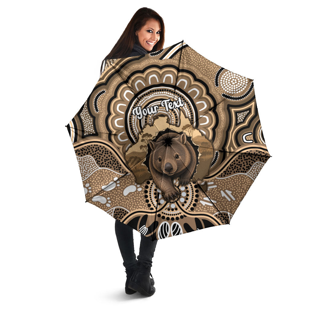 Personalised Australia Wombat Umbrella Aussie Map Indigenous Art