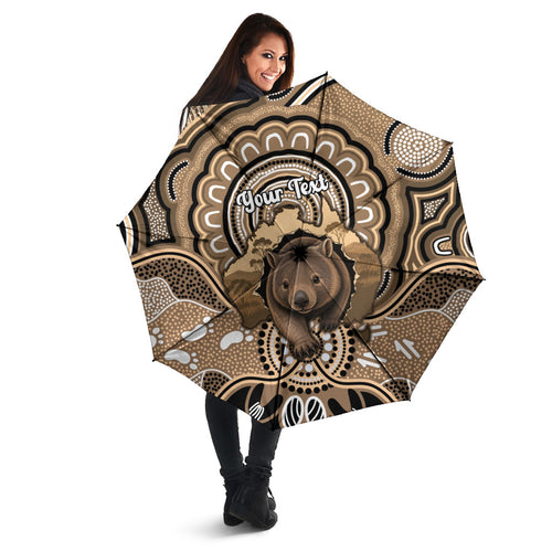 Personalised Australia Wombat Umbrella Aussie Map Indigenous Art