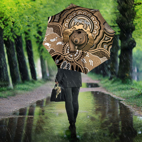 Personalised Australia Wombat Umbrella Aussie Map Indigenous Art