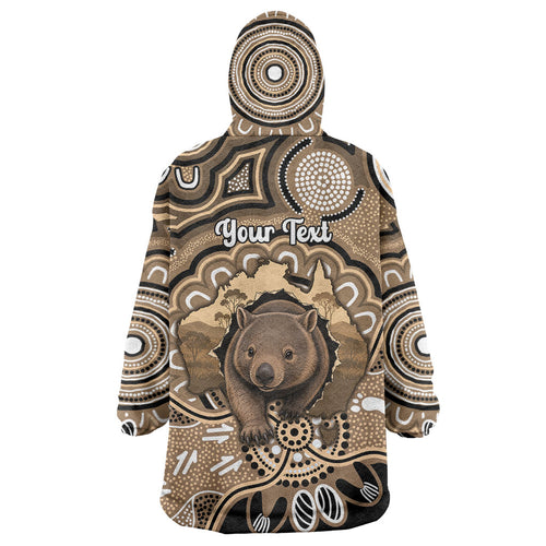 Personalised Australia Wombat Wearable Blanket Hoodie Aussie Map Indigenous Art