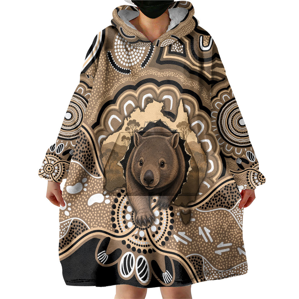 Personalised Australia Wombat Wearable Blanket Hoodie Aussie Map Indigenous Art