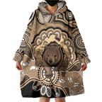 Personalised Australia Wombat Wearable Blanket Hoodie Aussie Map Indigenous Art