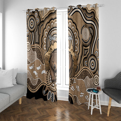 Personalised Australia Wombat Window Curtain Aussie Map Indigenous Art
