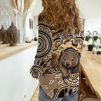 Personalised Australia Wombat Women Casual Shirt Aussie Map Indigenous Art