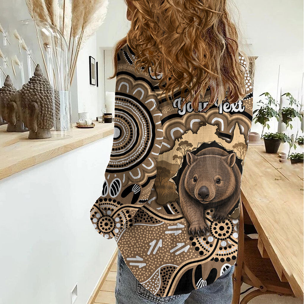 Personalised Australia Wombat Women Casual Shirt Aussie Map Indigenous Art
