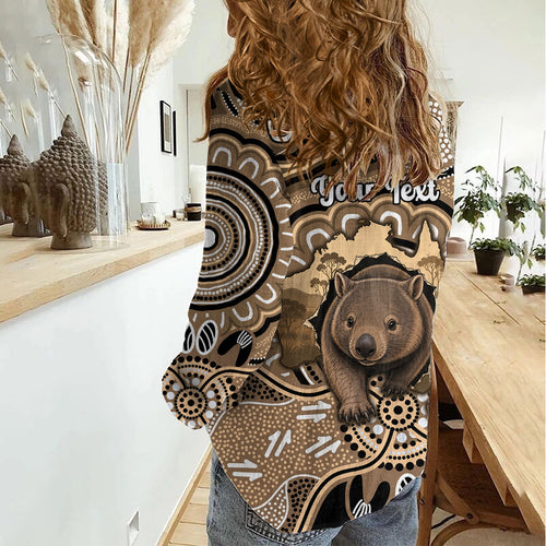 Personalised Australia Wombat Women Casual Shirt Aussie Map Indigenous Art