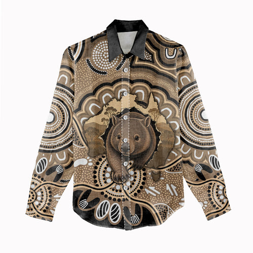 Personalised Australia Wombat Women Casual Shirt Aussie Map Indigenous Art