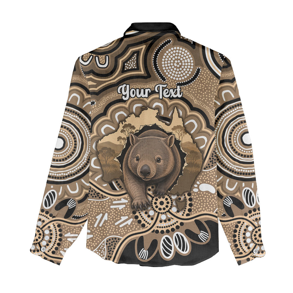 Personalised Australia Wombat Women Casual Shirt Aussie Map Indigenous Art