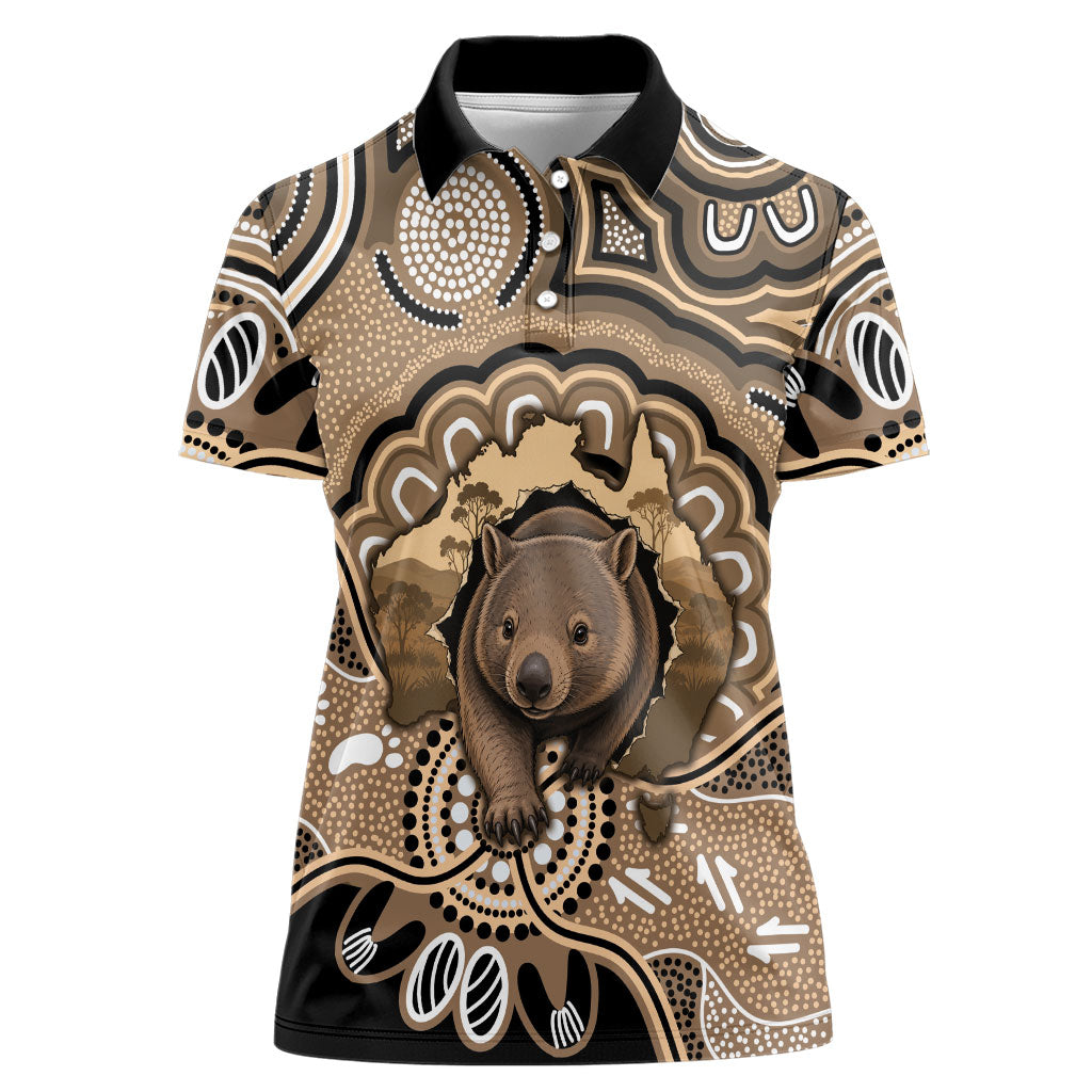 Personalised Australia Wombat Women Polo Shirt Aussie Map Indigenous Art