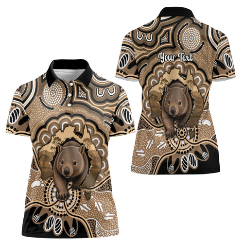 Personalised Australia Wombat Women Polo Shirt Aussie Map Indigenous Art