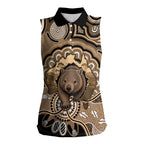 Personalised Australia Wombat Women Sleeveless Polo Shirt Aussie Map Indigenous Art