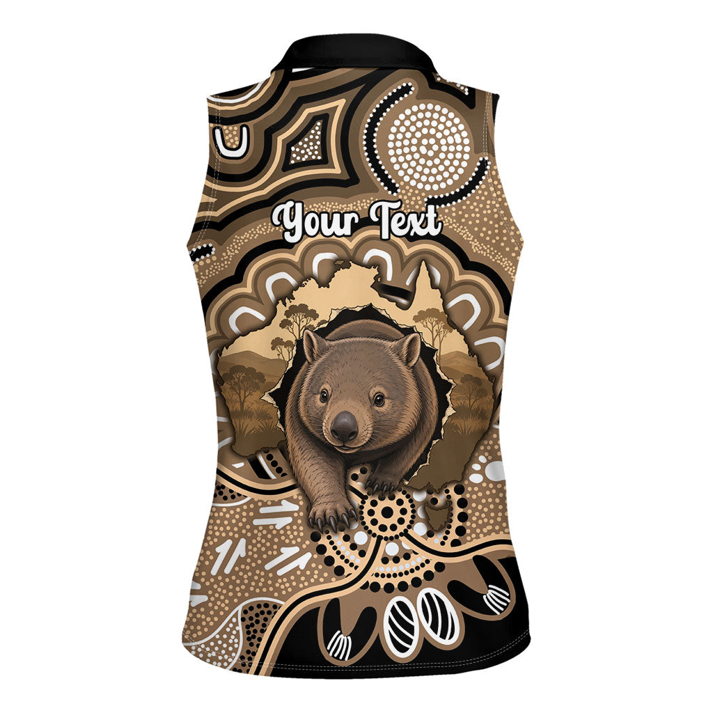 Personalised Australia Wombat Women Sleeveless Polo Shirt Aussie Map Indigenous Art