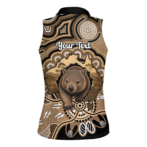 Personalised Australia Wombat Women Sleeveless Polo Shirt Aussie Map Indigenous Art