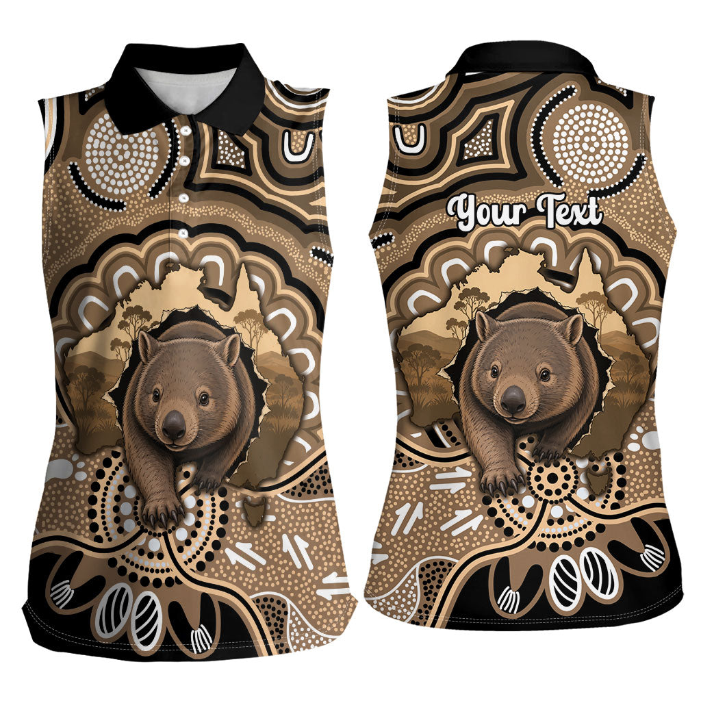 Personalised Australia Wombat Women Sleeveless Polo Shirt Aussie Map Indigenous Art