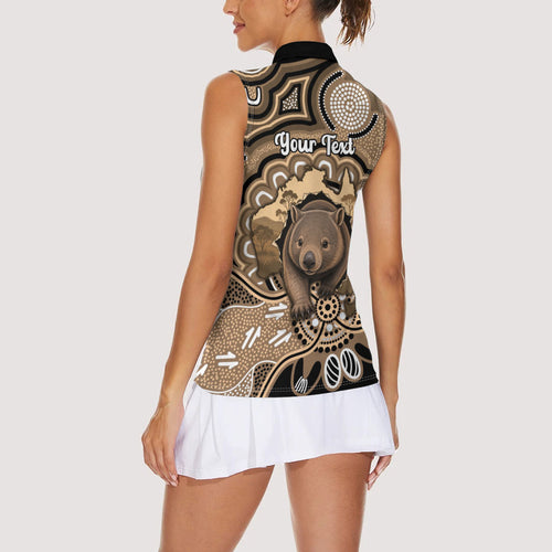 Personalised Australia Wombat Women Sleeveless Polo Shirt Aussie Map Indigenous Art