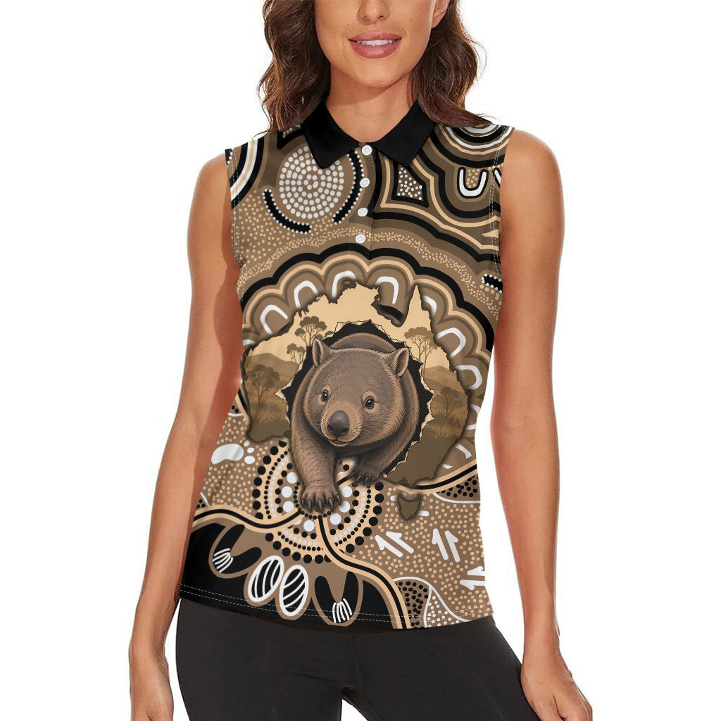 Personalised Australia Wombat Women Sleeveless Polo Shirt Aussie Map Indigenous Art