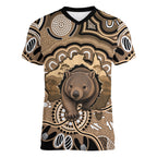 Personalised Australia Wombat Women V-Neck T-Shirt Aussie Map Indigenous Art