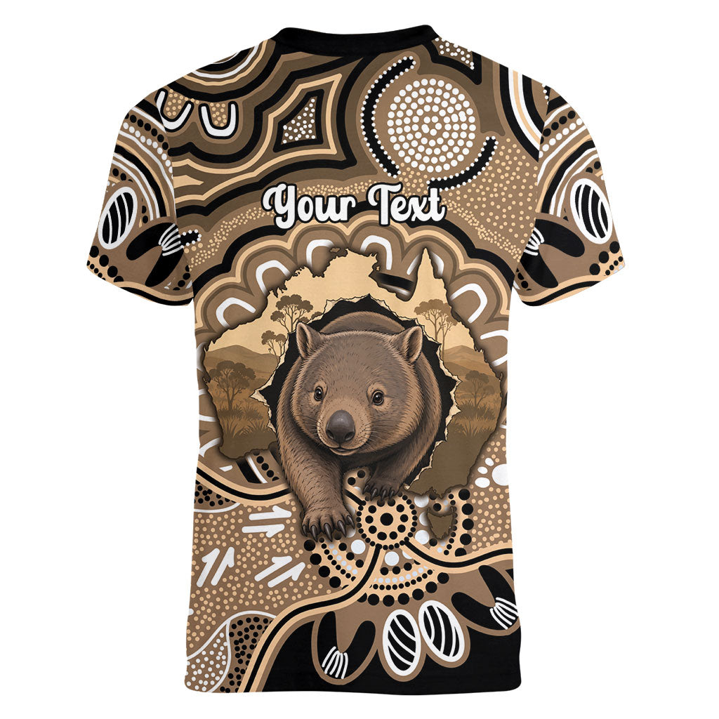 Personalised Australia Wombat Women V-Neck T-Shirt Aussie Map Indigenous Art