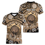Personalised Australia Wombat Women V-Neck T-Shirt Aussie Map Indigenous Art
